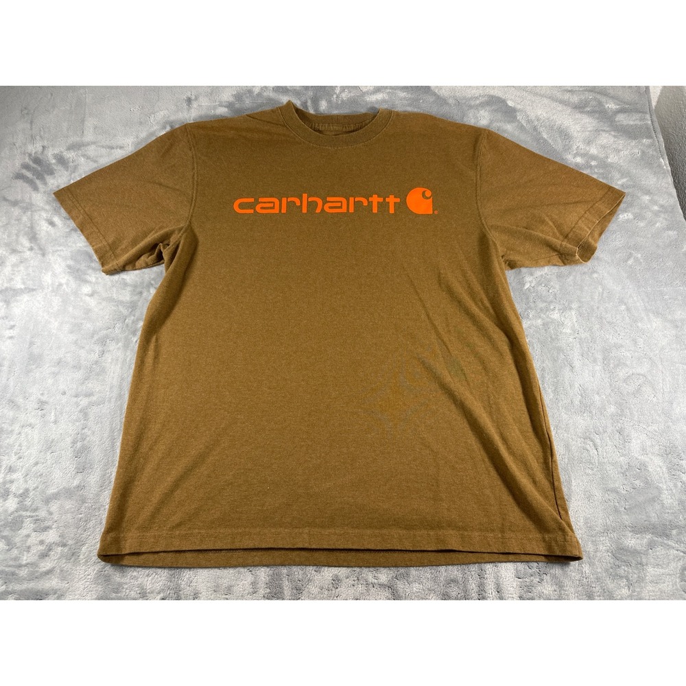 Carhartt Mens Original Fit Graphic T-Shirt Brown Orange Logo Size Large